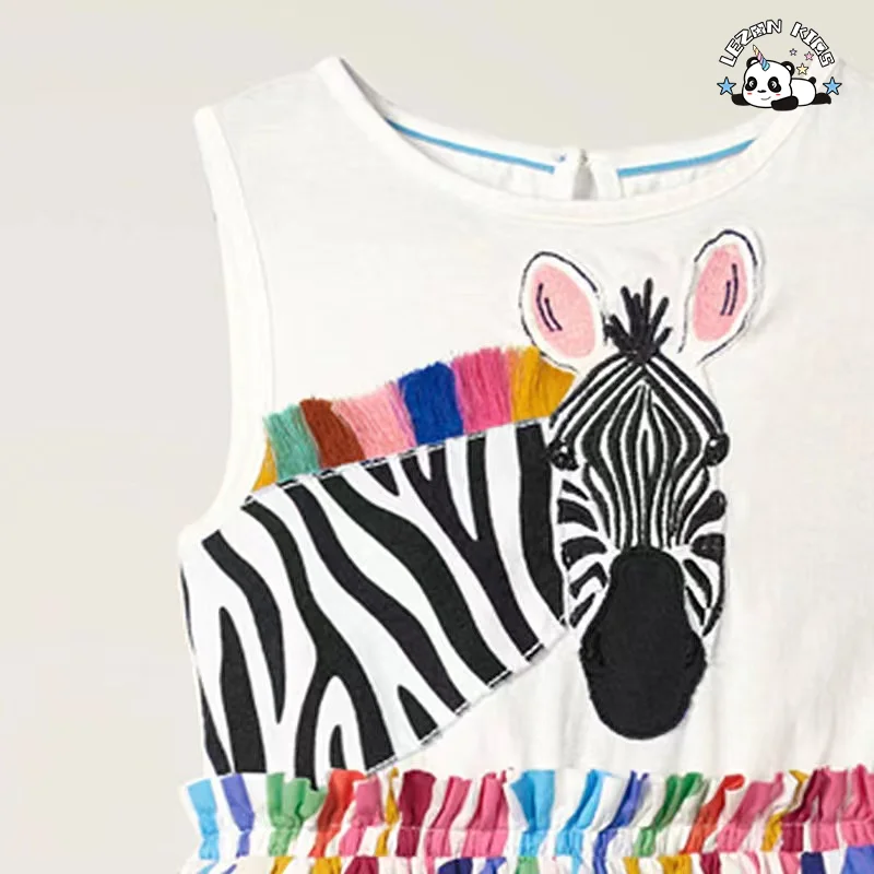 LEZONKIDS - Wholesale Customization girls fashion printing zebra and rainbow kids dresses for girls